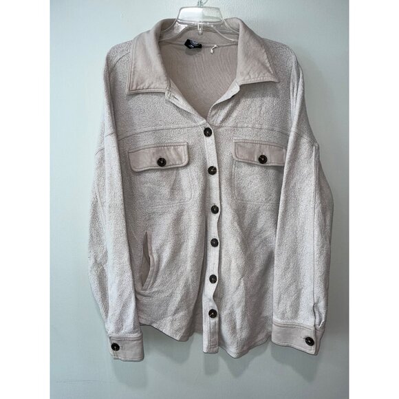 PacSun XS/S Button-Up‎ Beige Sherpa Shirt Jacket Shacket With Pockets & Collared - Picture 1 of 6